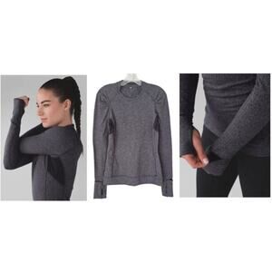 Lululemon Think Fast Long Sleeve Rulu Top Heathered Herringbone Gray Black Sz 6
